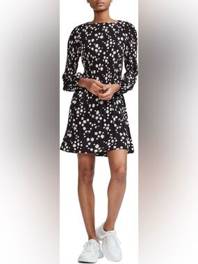 NWOT Maje Wmns Sz 1 Rockiz Daisy Print Long Sleeve Pleated Black Dress